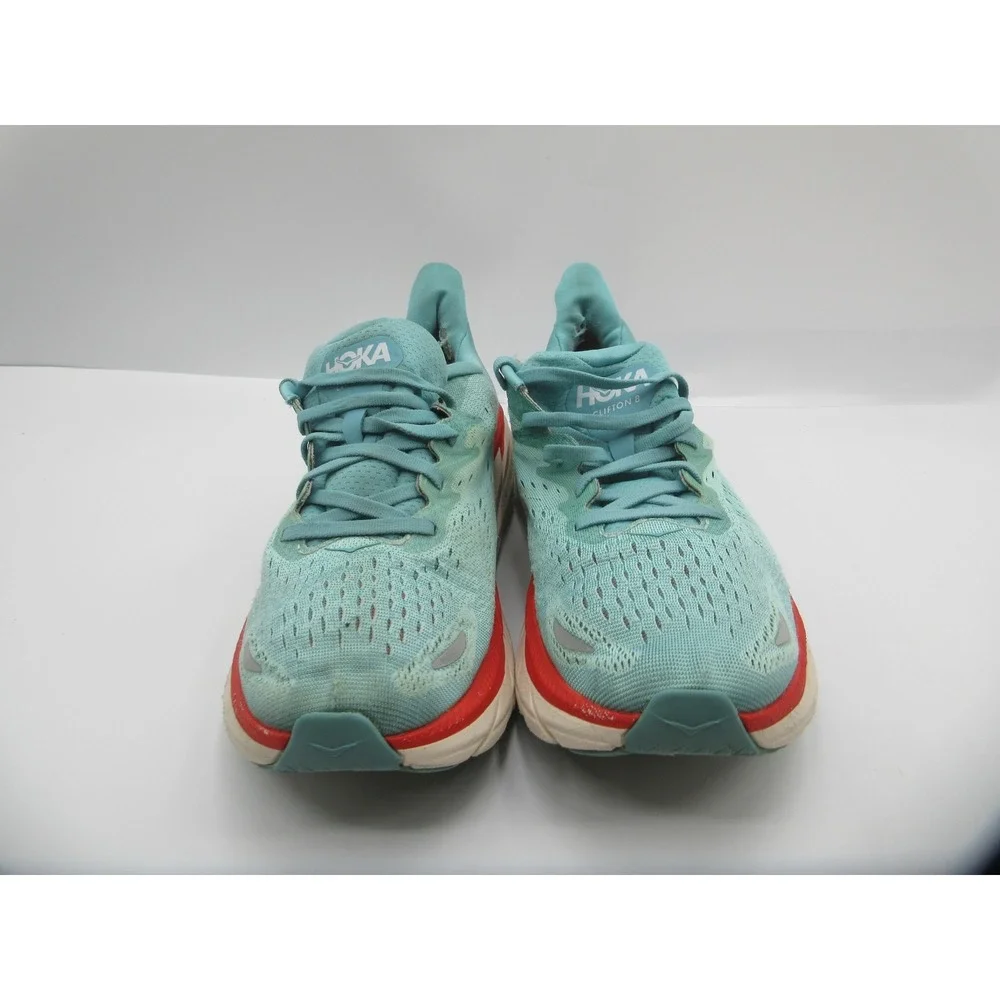 HOKA Clifton 8 Running Shoes Womens Size 10.5 Aqua Red Cushioned 1119394 AEBL‎